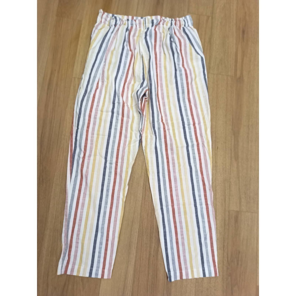 Blu Pepper Women Sz L Stripe Paperbag Boho Pants With Pockets Belt Loops - Picture 4 of 5